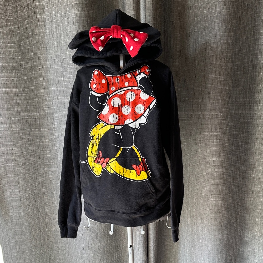 Minnie Mouse Black Hoodie with Red Polka Dot Bow